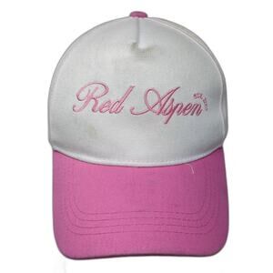 Red Aspen 5 Panel Hat White Pink OS Snapback Embroidered Adjustable Cotton Logo